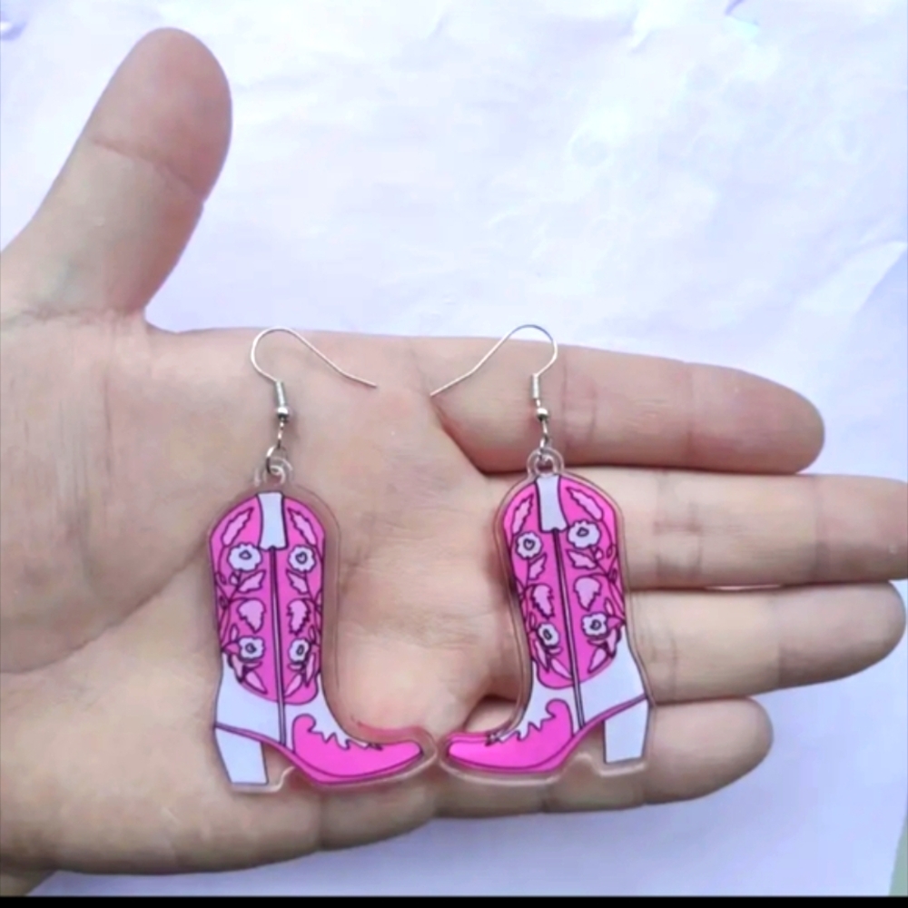 👢Western Earrings Theme Pink Cowboy Boots Drop Women Rodeo 2" NWT